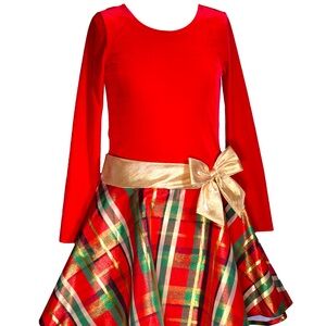 NWT. Bonnie Jean velvet bodice, plaid tartan skirt dress. SIZE 7